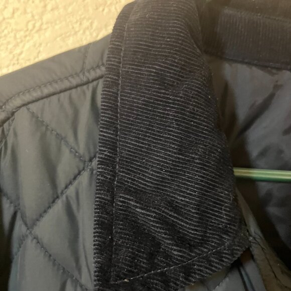 Chaps Navy Blue Quilted Puffer Jacket Snap Front and Pockets Corduroy Collar - Picture 3 of 7